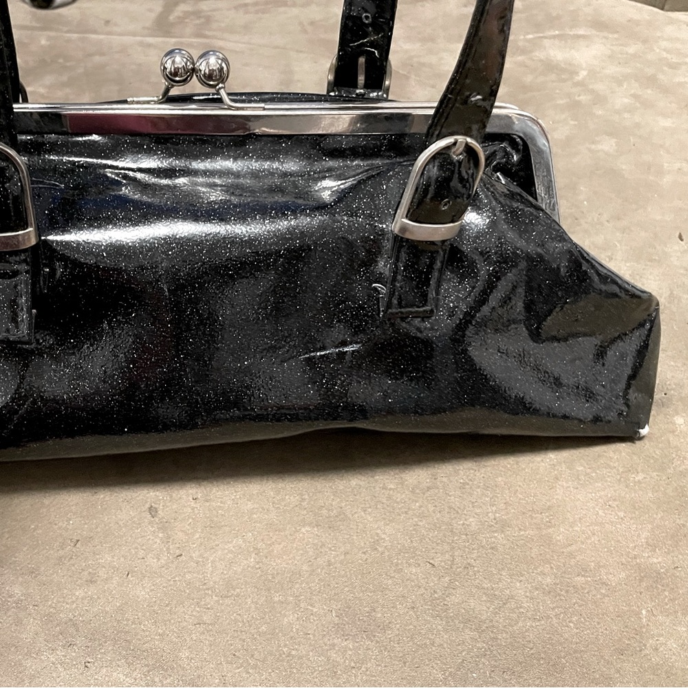Sourpuss Women's Kisslock Black Glitter Retro Purse Vinyl Pre-owned